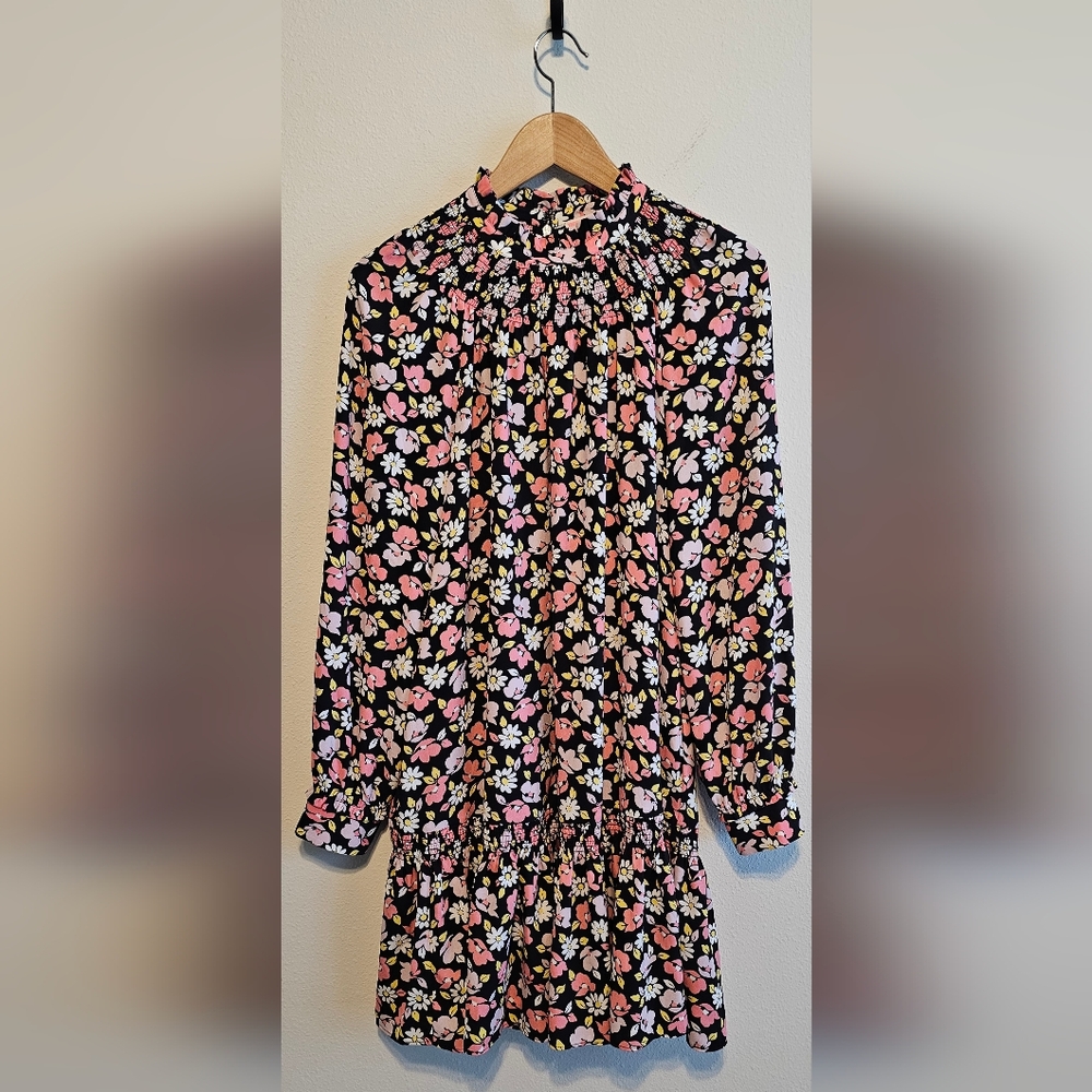 Kate Spade Women's Road Trip Floral Shift Dress Size MEDIUM Black Pink Zip